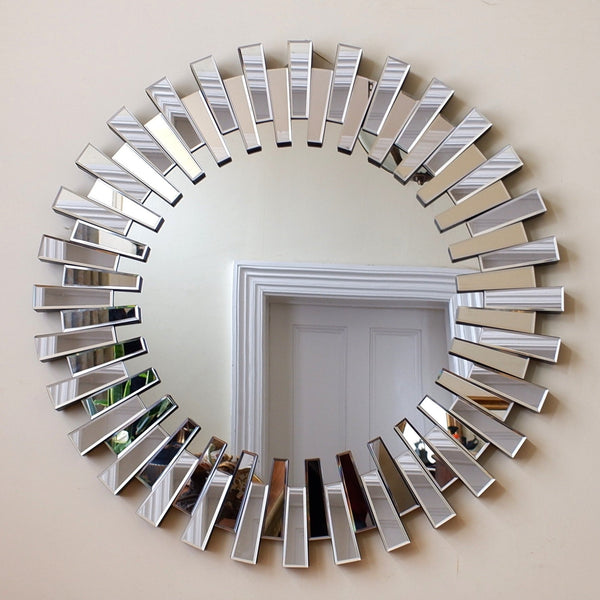 New Large 101cm Round MIRROR Contemporary Modern Deep Sunburst Bevel Frame