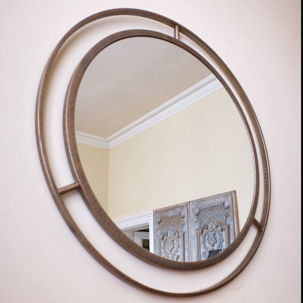 New 98cm Round MIRROR Gold Bronze Metal Contemporary Modern Double Frame