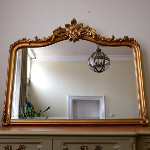 Gold Gilt French Louis Vintage Style Ornate Large OVERMANTEL Bevelled Mirror