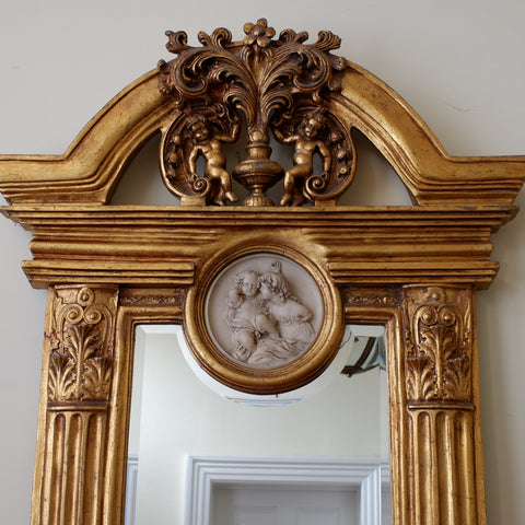 Gold Gilt French Louis Style Ornate OVERMANTEL Tall Arched CHERUB Mirror