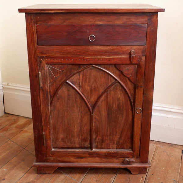 Vintage Indian Cupboard Hardwood GOTHIC Arch Rustic Cabinet Sideboard Drawer