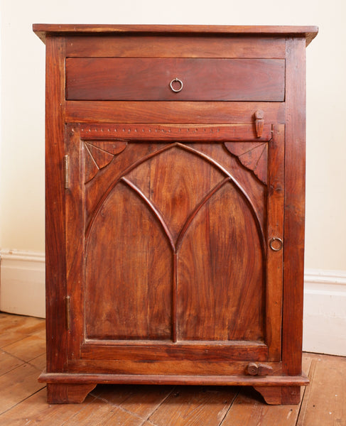 Vintage Indian Cupboard Hardwood GOTHIC Arch Rustic Cabinet Sideboard Drawer