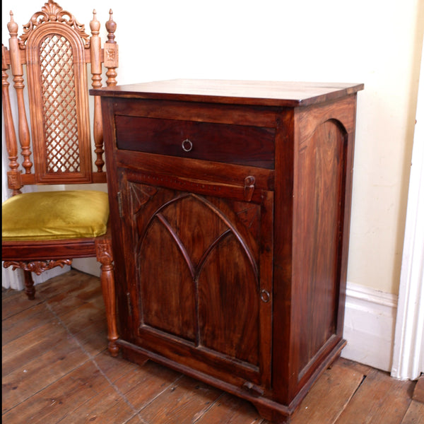 Vintage Indian Cupboard Hardwood GOTHIC Arch Rustic Cabinet Sideboard Drawer