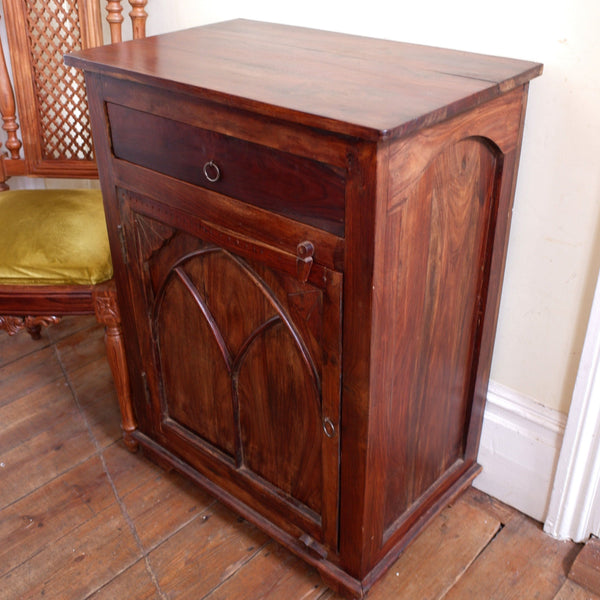 Vintage Indian Cupboard Hardwood GOTHIC Arch Rustic Cabinet Sideboard Drawer