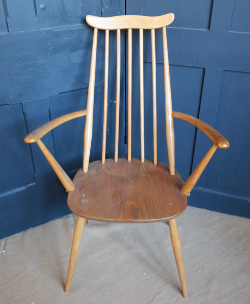 Vintage ERCOL Armchair Blonde Goldsmith Elm Wood Carver Hall Side Dining Chair