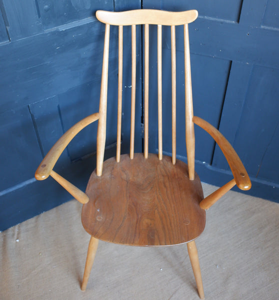 Vintage ERCOL Armchair Blonde Goldsmith Elm Wood Carver Hall Side Dining Chair