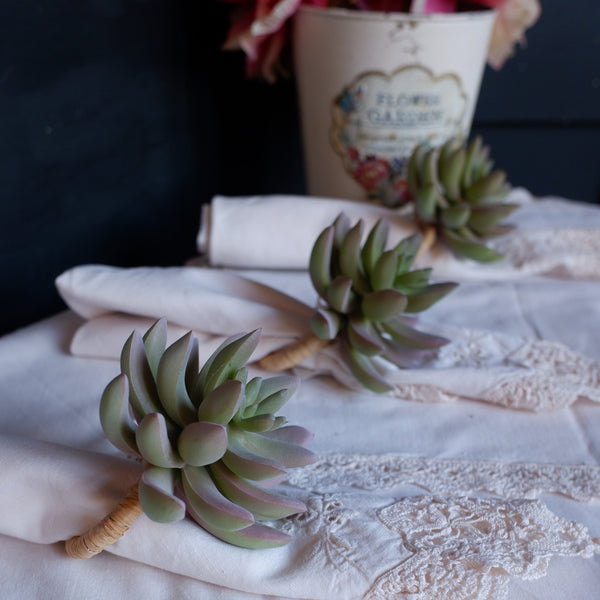 New Set of 4 NAPKIN RINGS Succulent Plant Decorative Table Farmhouse Style