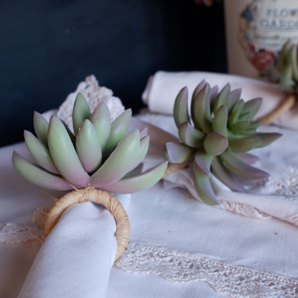 New Set of 4 NAPKIN RINGS Succulent Plant Decorative Table Farmhouse Style