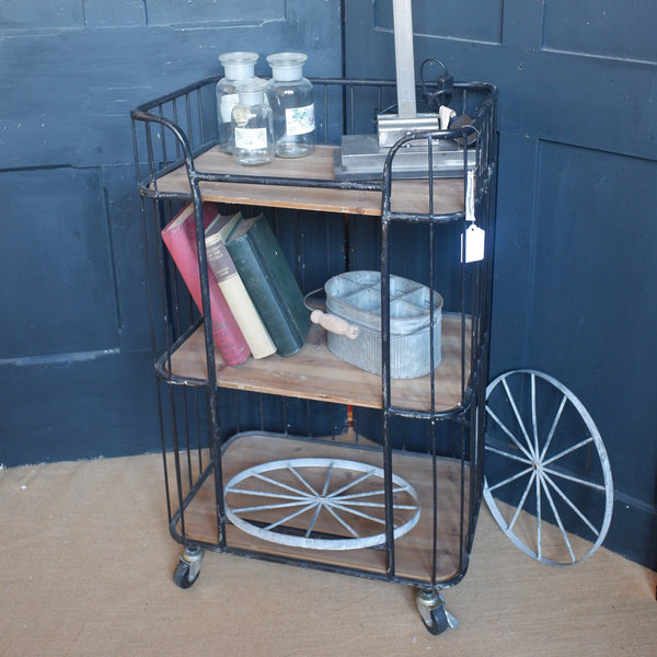 Vintage Retro Trolley Black Metal 3 Shelf Rustic Industrial Workstation Table Display Stand