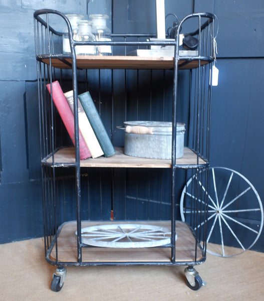 Vintage Retro Trolley Black Metal 3 Shelf Rustic Industrial Workstation Table Display Stand