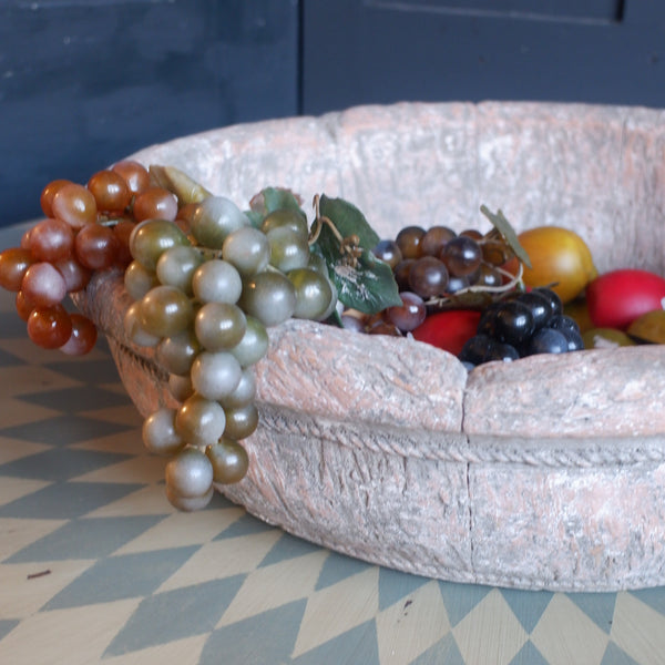 New Large Round Fruit Bowl AGED Rustic Wood Effect Decorative Planter Ornament