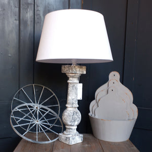 New Column Table Lamp Base Shabby Chic Rustic GREY Natural Stone w/Linen Shade