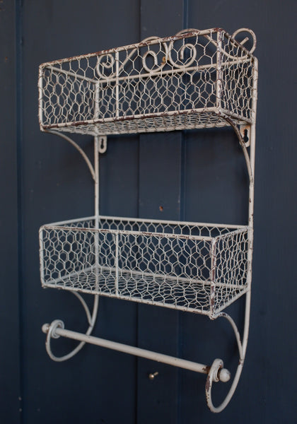 New GREY Vintage Retro Metal 2 Shelf Kitchen Bath Storage Wall Rack w/Towel Rail