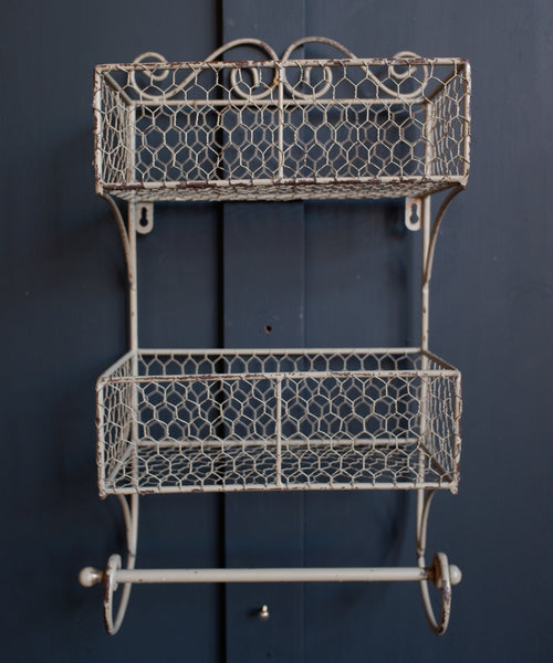 New GREY Vintage Retro Metal 2 Shelf Kitchen Bath Storage Wall Rack w/Towel Rail