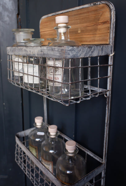 New GREY Vintage Retro Metal Wood 2 Shelf Kitchen Bath Storage Wall Rack