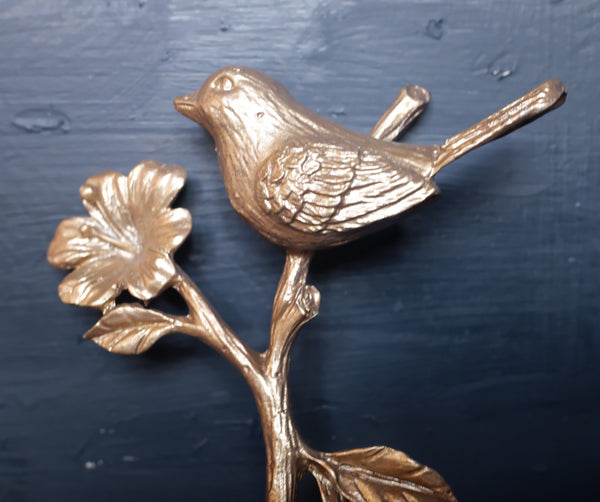 New GOLD Bird on Branch Vintage Shabby Chic Metal Coat Hook