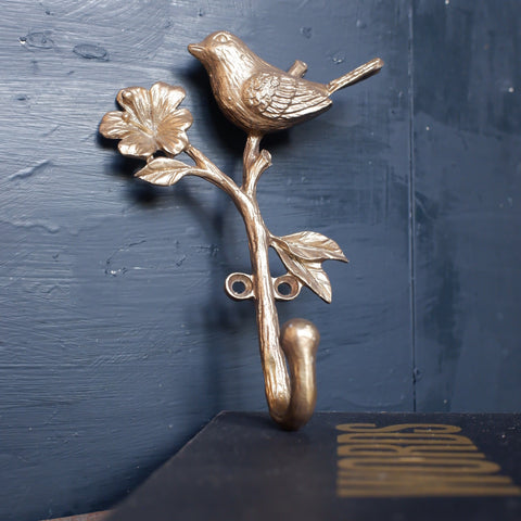 New GOLD Bird on Branch Vintage Shabby Chic Metal Coat Hook