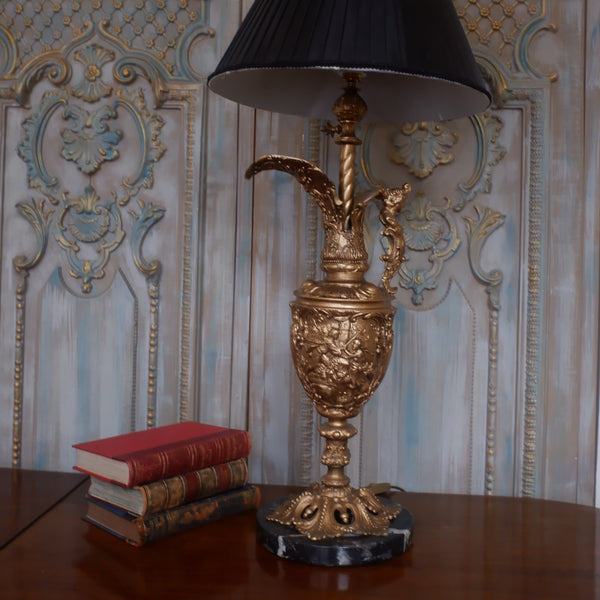 Antique French Spelter & Marble Cherub EWER Urn Vase Jug Table Bedside Lamp