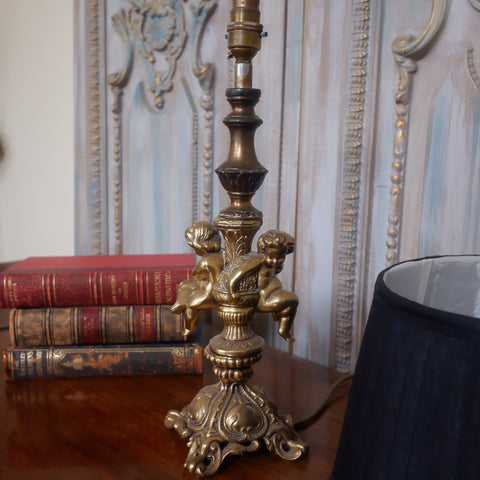 Antique French Small Brass Metal Table Bedside Lamp Gold Cherubs