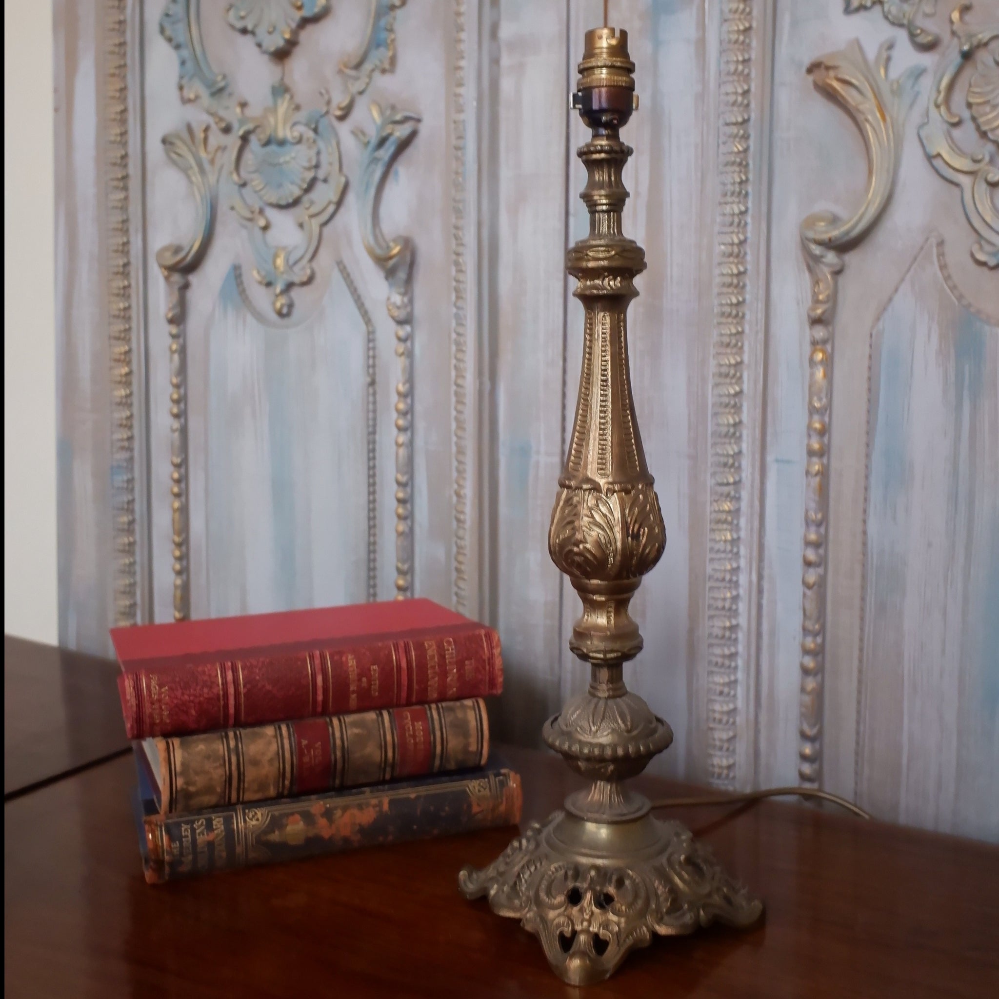 Antique French Small Brass Metal Table Bedside Lamp Ornate Gold