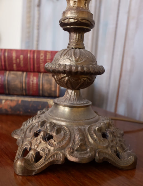 Antique French Small Brass Metal Table Bedside Lamp Ornate Gold