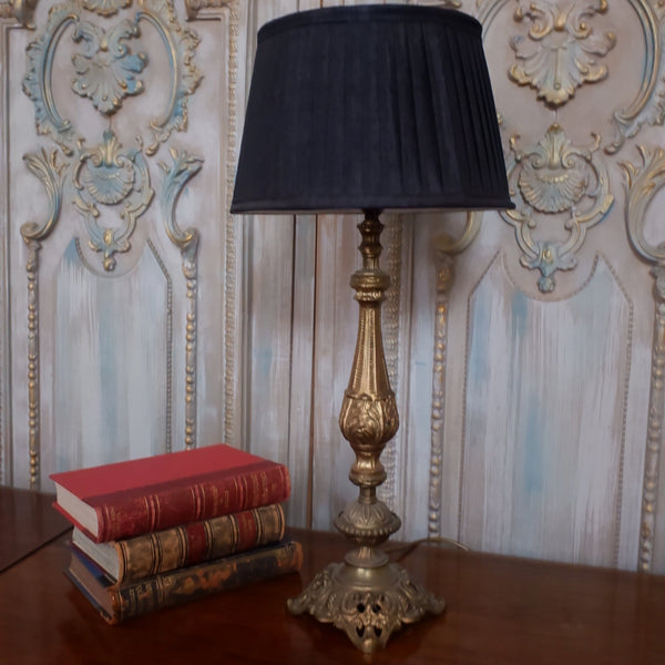 Antique French Small Brass Metal Table Bedside Lamp Ornate Gold