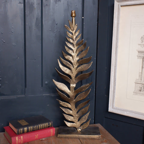 LEAF Design Tall Antique Gold Metal Frond Table Lamp by OKA