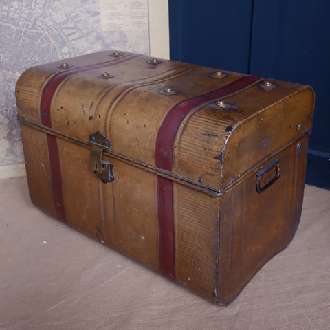 Antique Storage Shipping Trunk 1940's Galvanised Metal Travel Box Trunk