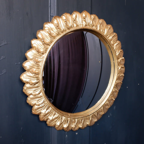 New Small 27cm Gold CONVEX Rustic Round Vintage Style Wall Mirror