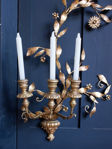 Antique  French CANDELABRA Wall Sconce GO:D Gilt Vine 3 Candle Stick Holder