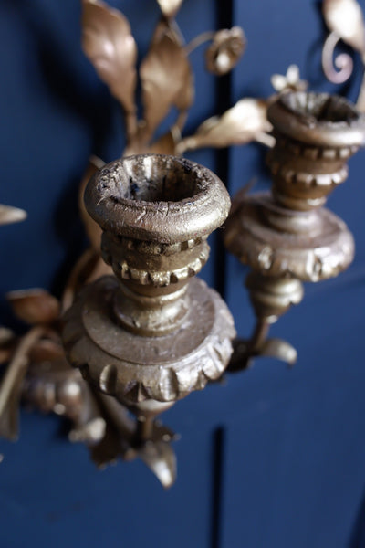 Antique  French CANDELABRA Wall Sconce GO:D Gilt Vine 3 Candle Stick Holder