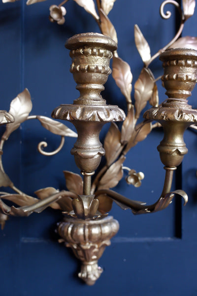 Antique  French CANDELABRA Wall Sconce GO:D Gilt Vine 3 Candle Stick Holder