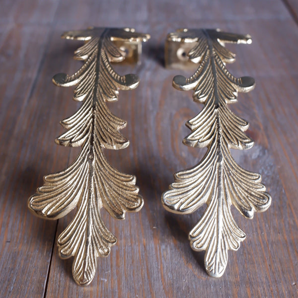 Pair of French Vintage GOLD Acanthus Leaf Metal Brass Curtain TIE BACK Holdbacks