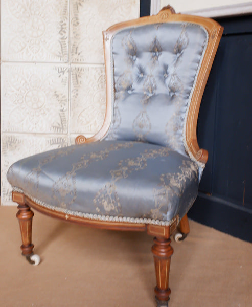 Pair of Antique Victorian WALNUT Inlaid His Armchair & Hers Ladies Nursing Chair