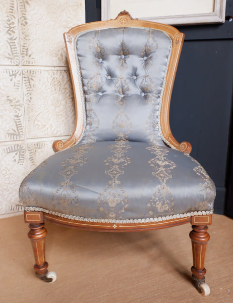 Pair of Antique Victorian WALNUT Inlaid His Armchair & Hers Ladies Nursing Chair