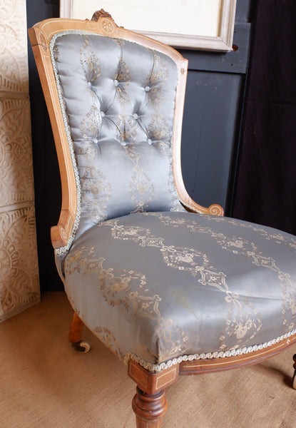 Pair of Antique Victorian WALNUT Inlaid His Armchair & Hers Ladies Nursing Chair