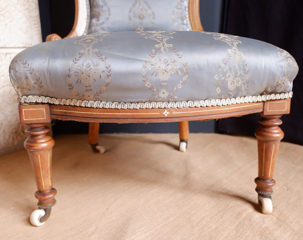 Pair of Antique Victorian WALNUT Inlaid His Armchair & Hers Ladies Nursing Chair