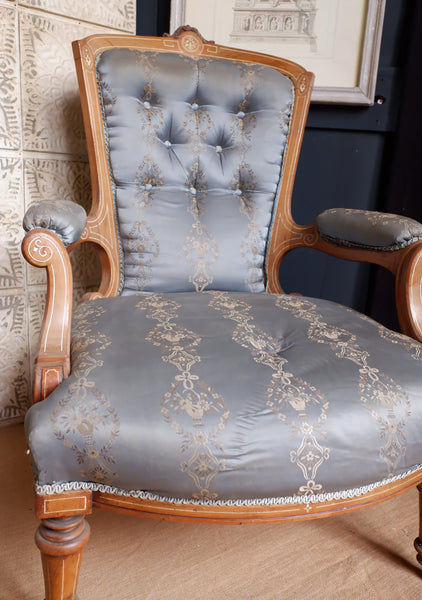 Pair of Antique Victorian WALNUT Inlaid His Armchair & Hers Ladies Nursing Chair