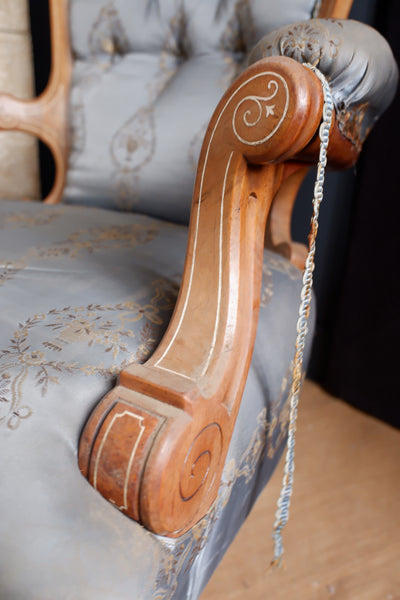 Pair of Antique Victorian WALNUT Inlaid His Armchair & Hers Ladies Nursing Chair