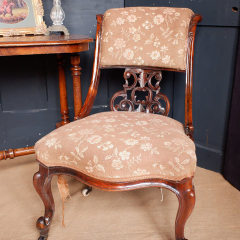 Antique Victorian ROSEWOOD Fireside Library Carved Ladies Nursing Lounge Slipper Chair