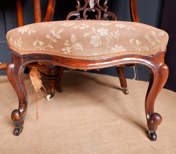 Antique Victorian ROSEWOOD Fireside Library Carved Ladies Nursing Lounge Slipper Chair