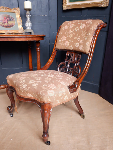 Antique Victorian ROSEWOOD Fireside Library Carved Ladies Nursing Lounge Slipper Chair