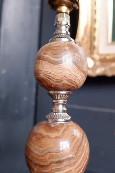 Antique Pair of French Small Table Bedside Lamps Ornate Bulbous Marble & Chrome