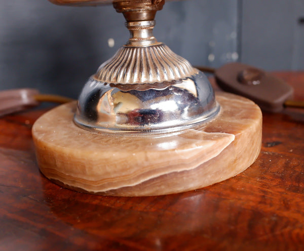 Antique Pair of French Small Table Bedside Lamps Ornate Bulbous Marble & Chrome