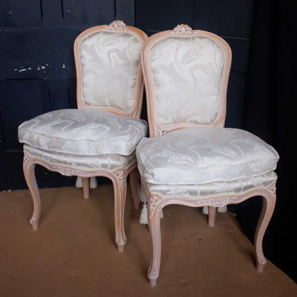 Pair of Vintage FRENCH Louis Style Cream Shabby Chic Carved Lime Wash Dining Chairs 