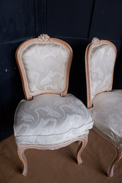 Pair of Vintage FRENCH Louis Style Cream Shabby Chic Carved Lime Wash Dining Chairs 