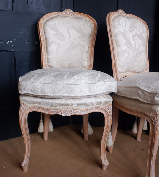 Pair of Vintage FRENCH Louis Style Cream Shabby Chic Carved Lime Wash Dining Chairs 