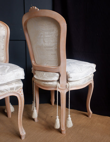 Pair of Vintage FRENCH Louis Style Cream Shabby Chic Carved Lime Wash Dining Chairs 