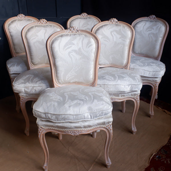 Pair of Vintage FRENCH Louis Style Cream Shabby Chic Carved Lime Wash Dining Chairs 