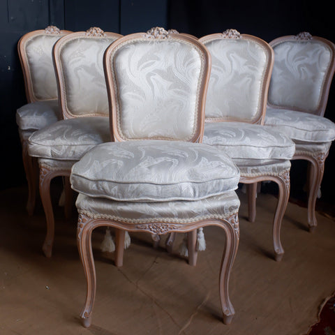 Pair of Vintage FRENCH Louis Style Cream Shabby Chic Carved Lime Wash Dining Chairs 